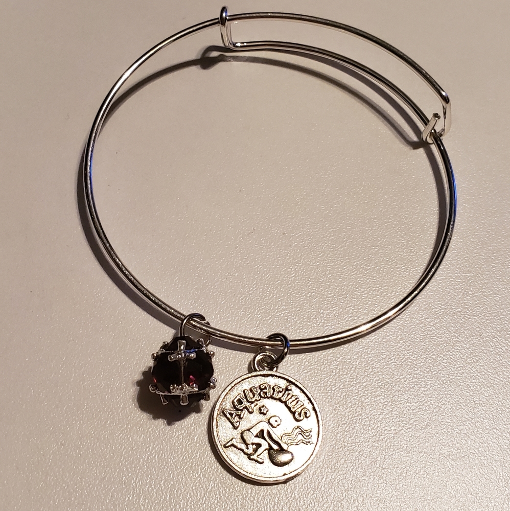 Aquarius Zodiac Silver Bangle Bracelet